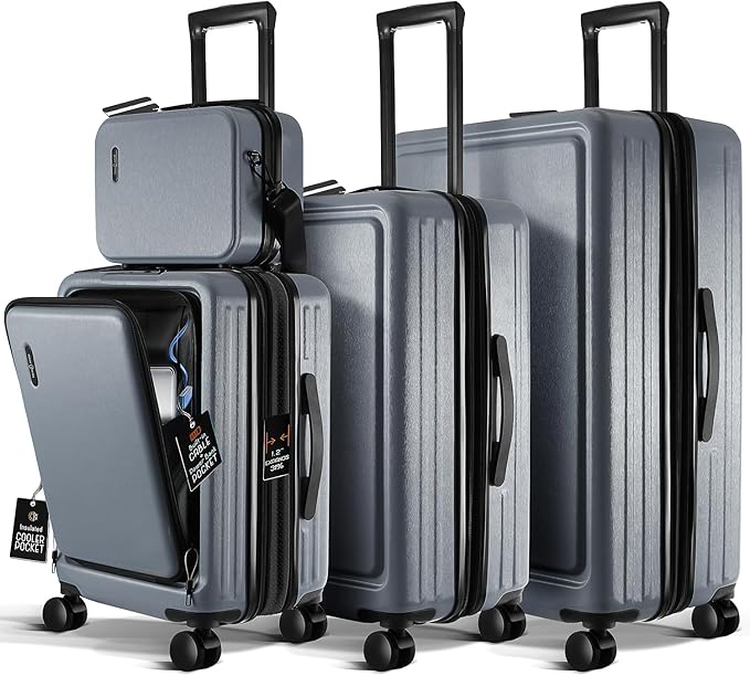 Hard Shell Luggage Sets with Spinner Wheels 4 Piece, Expandable Large Suitcases with TSA Lock, Travel Large Suitcase Set, Grey Luggage Set