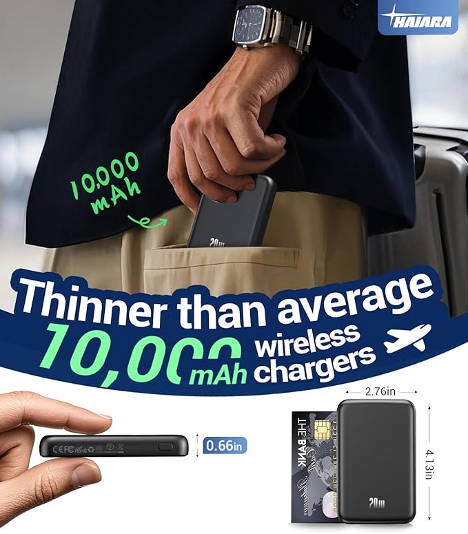 for Magsafe Battery Pack, 10000mAh Magnetic Portable Charger with USB-C Cable 20W Fast Charging, Slim & Lightweight Wireless Power Bank for iPhone 17/16/15/14/13 Series, for Travel Cruise Essentials