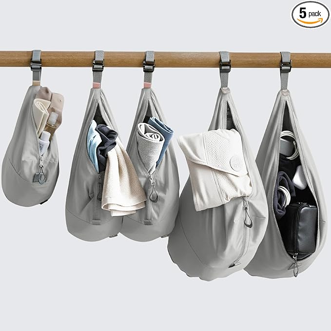 trtl Packing Pods, Oyster Grey - Packing Cubes for Travel - Organizer Bags for Luggage to Maximize Suitcase Space - Travel Packing Organizers - Includes Carry Strap - Comes with 3 Cube Sizes - 5 Pack