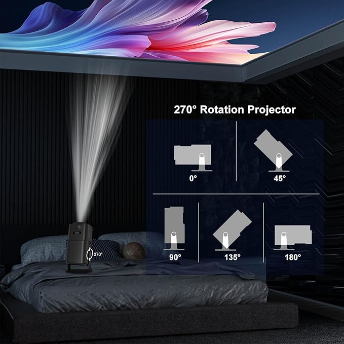 Mini Projector with WiFi Bluetooth, Built-in Apps - Salange HY320 4K 1080P Mini Projector, 12000 Lumen, Android 11.0, 270° Adjustable Stand, Auto Keystone, pk HY300 Projector [2025 Upgrade]