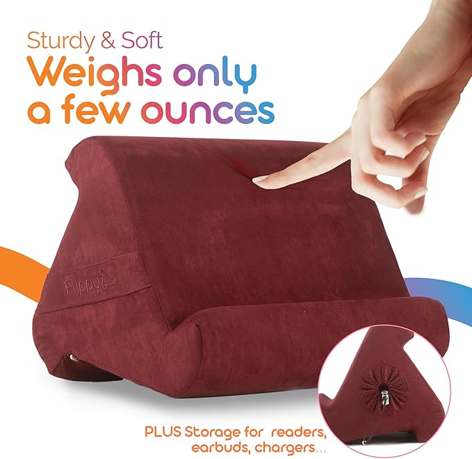 Flippy Tablet Pillow Stand - Cushion Tablet Stand & Holder, Bed Support for Lap and Desk, Compatible with Phone & Book Reading: Kindle, iPad Pro, iPhone & Samsung - Nebbiolo