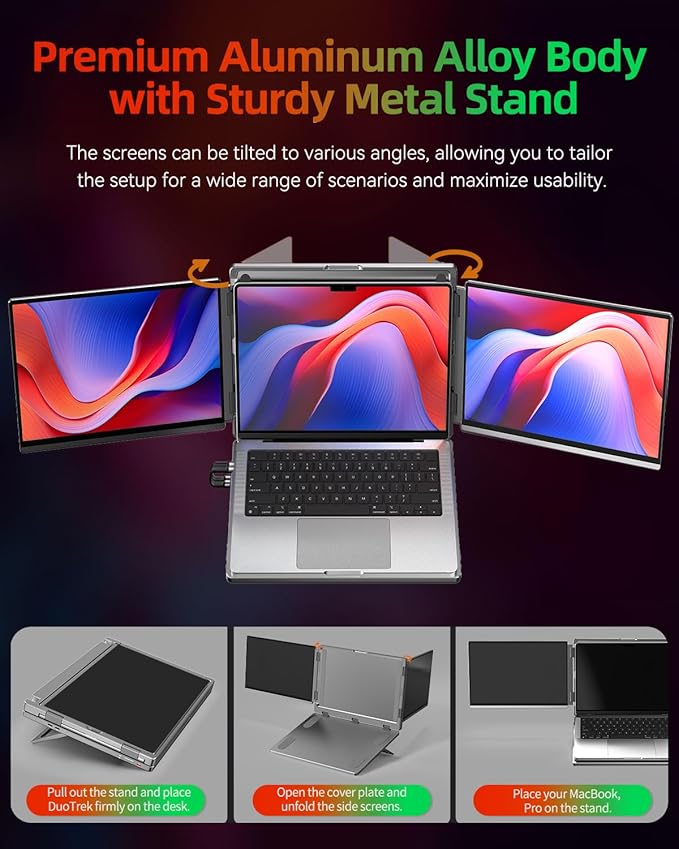 Intehill 4K Laptop Screen Extender, 13.4" Dual Screen Monitor for Laptop, 3840x2400 Anti-Glare Portable IGZO Display, 100% sRGB 500 Nits Brightness Foldable Plug-Play Portable Travel Monitor, LR13U