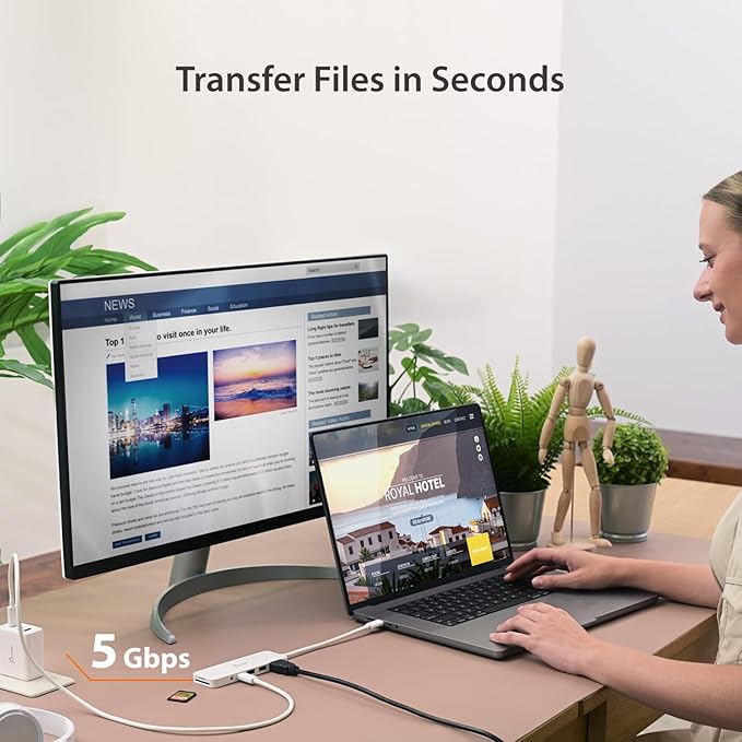 j5create USB-C Pink Multi-Port Hub with Power Delivery with 4K HDMI/2 USB-A 5Gbps/PD 100W Charging SD&Micro SD/3.5mm Audio | for MacBook/iPad Pro/iMac/Surface/XPS/Thinkpad/Galaxy/and More(JCD373ER)