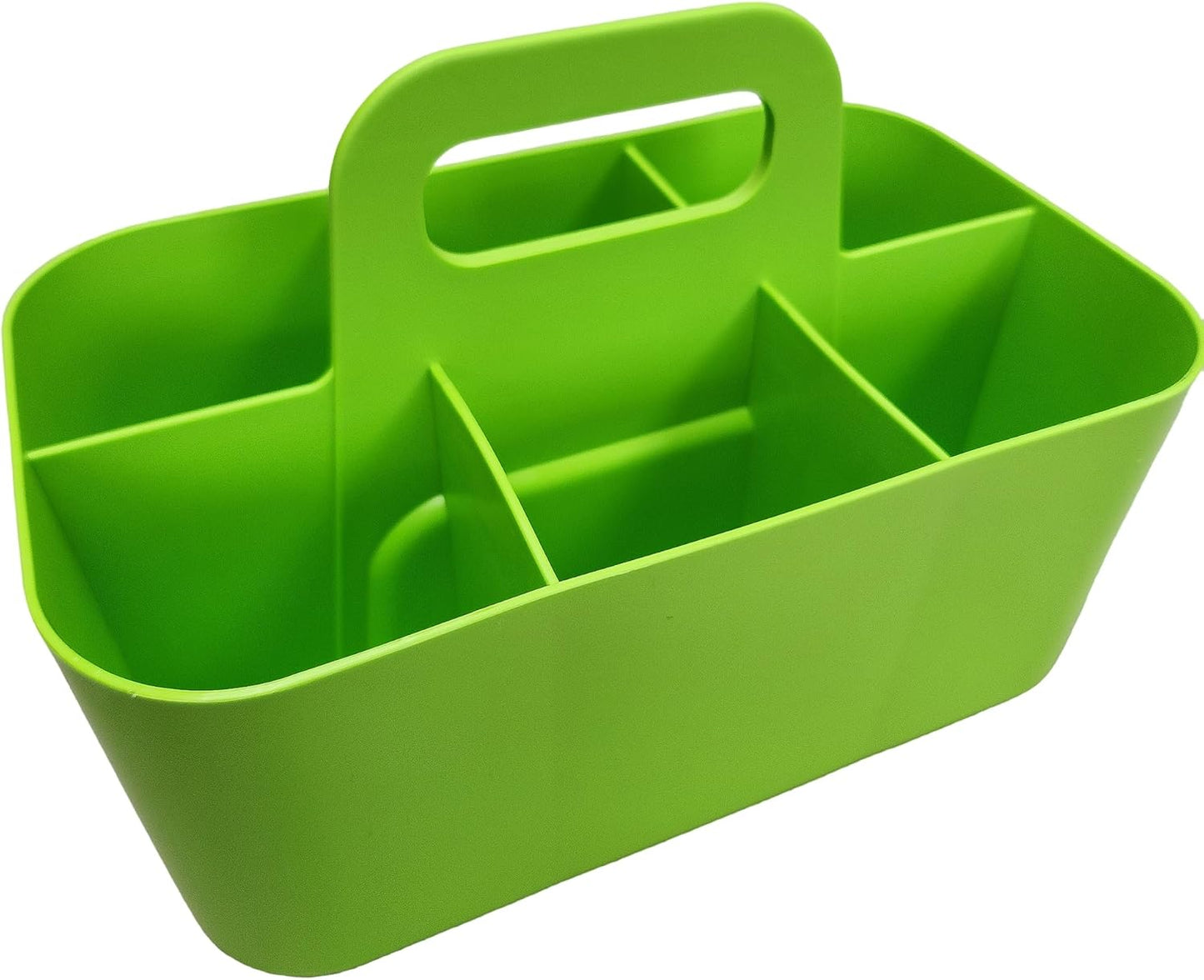 2 Pack Small 6 Compartment Multiuse Caddy Organizer with Handle Art Craft Supplies, Office, Desk, Stationery Pen Holder Stackable- Made In USA (Green)