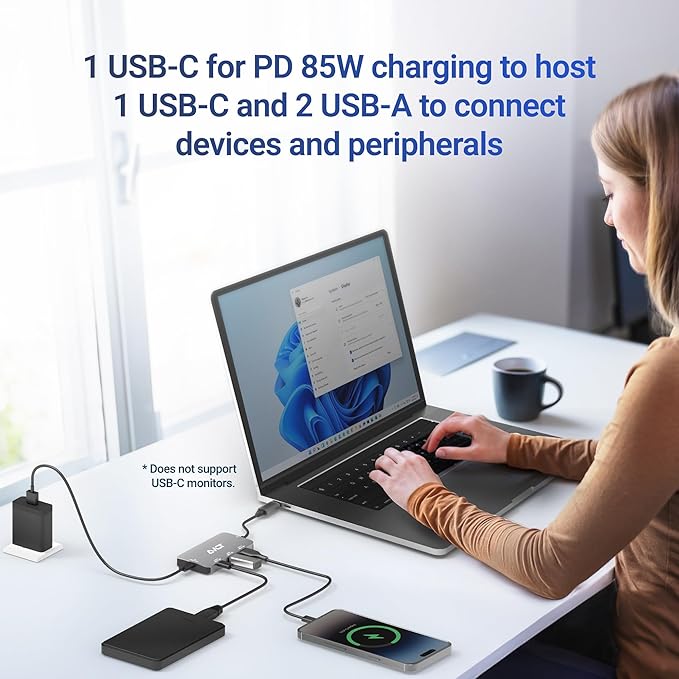 AVLT 4-Port USB 3.1 Gen 2 Type C 10G Hub with 85W PD Charging - Portable Multiport Adapter – Fast Data Transfer and Charging for MacBook, Laptop, PC, iPad (Does NOT Support USB-C Monitor)