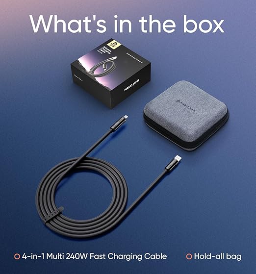 MAGIC JOHN 240W 4 in 1 Charging Cable, 6.6FT USB C to Lightning Cable [MFi Certified], Multi Chargers for All Devices, Chubby USB A/C to C/Lightning with Light for iPhone/MacBook/iPad/Samsung/Switch 2