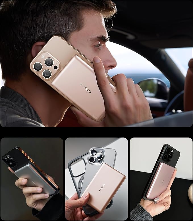 TORRAS MiniMag Power Bank, Ultra Slim 5,000mAh Wireless Portable Charger with USB-C Cable, Fast Charging iPhone Air MagSafe Battery Pack, Compatible Charger for iPhone 17/16/15/14/13/12, Desert Gold