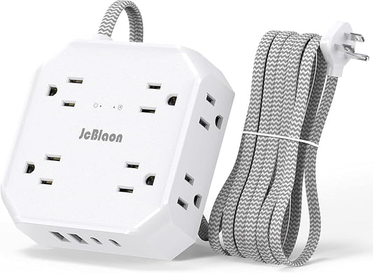 Surge Protector Power Strip, 8 Outlets with 4 USB Ports(2 USB C), 4-Sided 1050J Outlet Extender with 5FT Flat Extension Cord for Travel, Home, School, College Dorm Room Essentials
