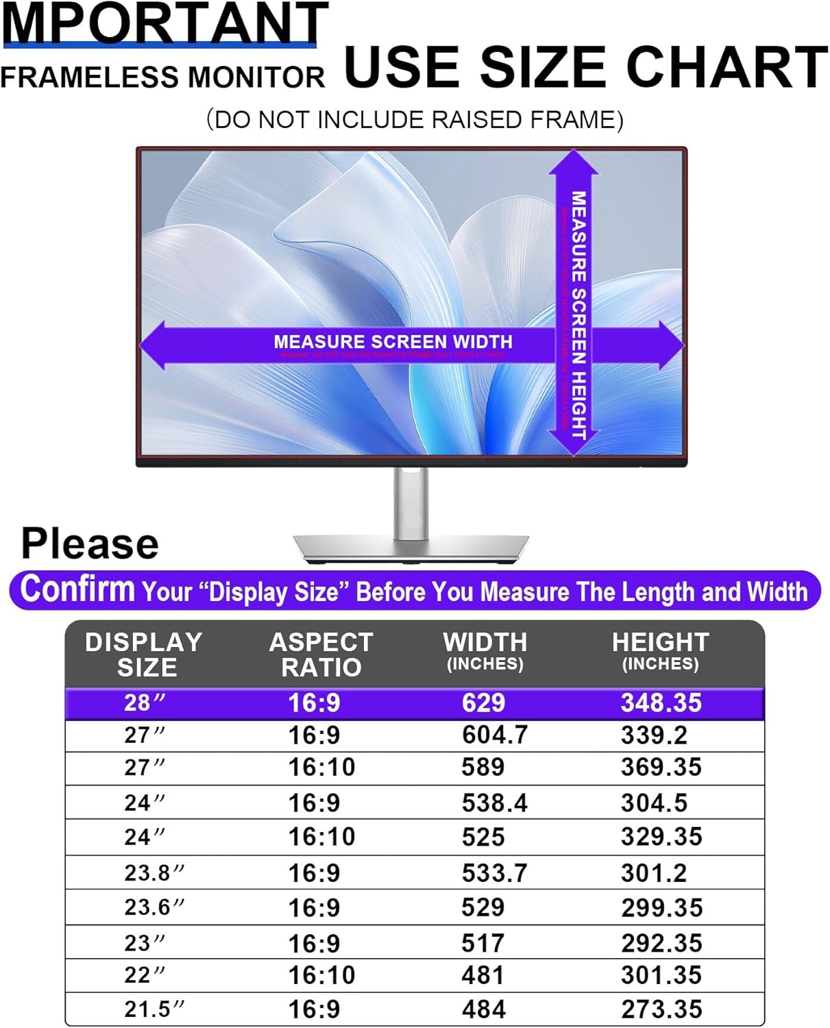 FILMEXT [2023 Upgrade Removable Computer Privacy Screen Filter for 28 inch Frameless Monitor, Anti Spy Blue Light Filter, Anti-Scratch, Easy On/Off Screen Protector for 16:9 Aspect Ratio
