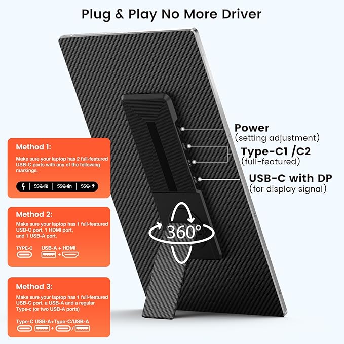 15.6" Laptop Screen Extender, 1080P FHD Laptop Monitor Extender with 120% sRGB, 235°Rotation Detachable Dual Monitor, Plug & Play, Triple Screen Compatible with Windows, Mac, Chrome