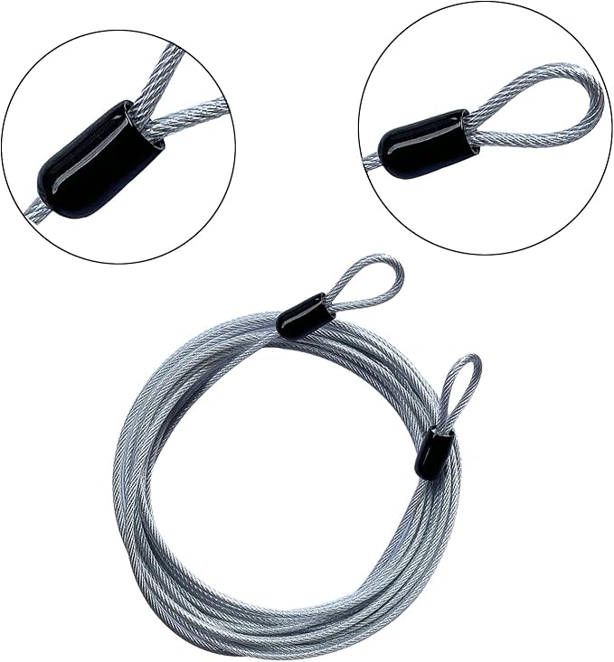 30FT 3mm Outdoor Travel Long Security Cable Lock,Braided Steel Coated Safety Cable Luggage Lock,Safety Cable Wire Rope Double Loop Lightweight (1 Pack)