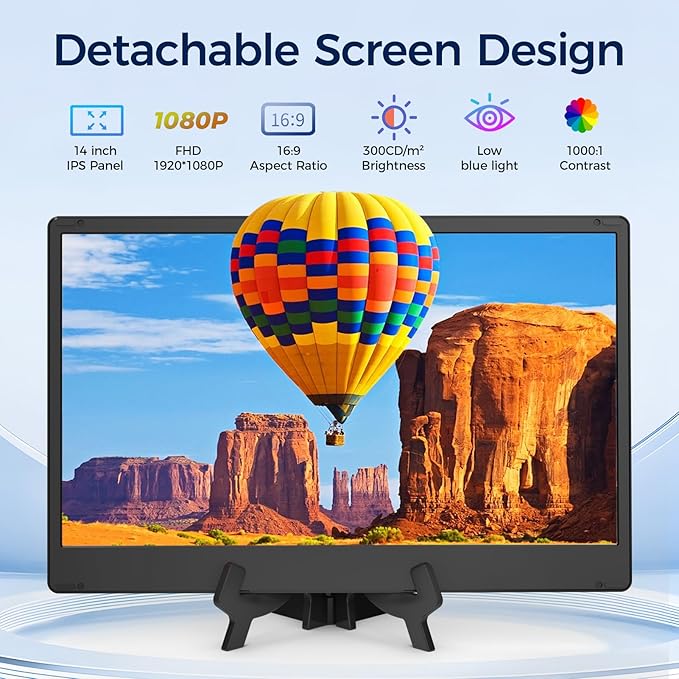 Laptop Screen Extender, 14" FHD 1080P Laptop Monitor Extender,Upgrade Cooling Base and Detachable Screen, Plug & Play Triple Screen Extender Compatible with Windows/Mac/Chrome