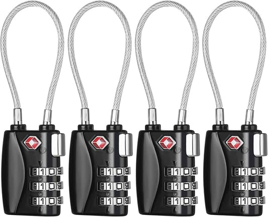 ZHEGE TSA Luggage Locks 4 Pack Travel Padlocks for Suitcase, Baggage, Backpack, Pistol Case (Black)