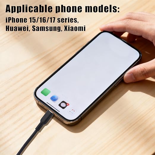 Metal Braided USB C to USB Type C Cable, 9.84FT/3M 60W PD Cat & Dog Chew Proof Charger Cord Fast Charger Cable Compatible with iPhone15/16/17 Huawei Samsung Xiaomi