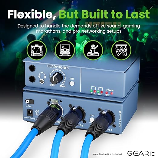 GEARit Shielded CAT6 Ethercon Cable (75 Feet) Professional Audio & Lighting RJ45 EtherCON-Compatible Cable for Studio, Stage, Concerts - 75ft Blue