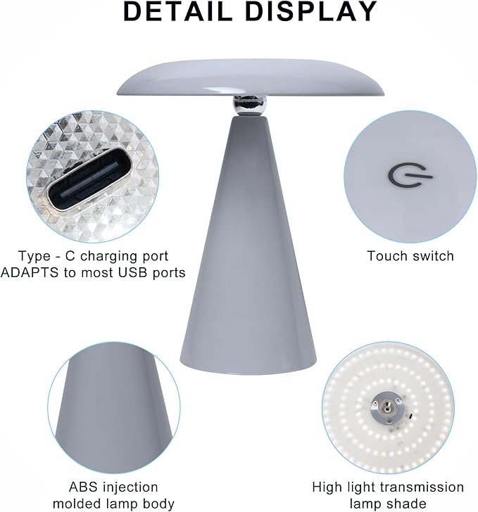 Elegant & Modern “Magnetic Cordless LED Table Lamp – Portable Touch-Dimmable Bedside Light for Bedroom, Living Room & Small Spaces (Gray)”