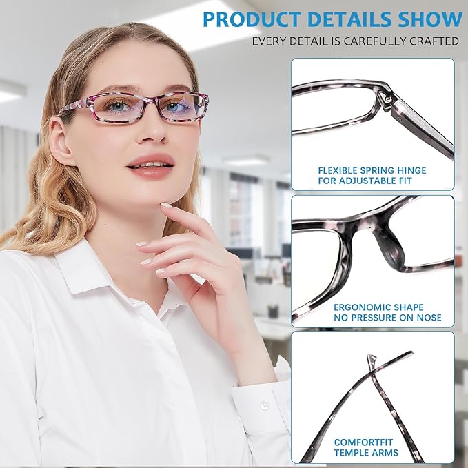 VIDEBLA 5 Pack Computer Reading Glasses Men and Women Anti Eyestrain Blue Light Blocking Glasses for Reading (5 Mix-2, 2.75)