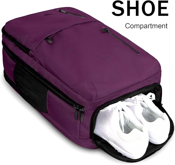 MATEIN Large 45L Travel Backpack for Women, Airline Approved Carry on Backpack with USB Port & Shoe Compartment, Water Resistant Luggage College Overnight Weekender Travel Bag Fit 18" Laptop, Purple