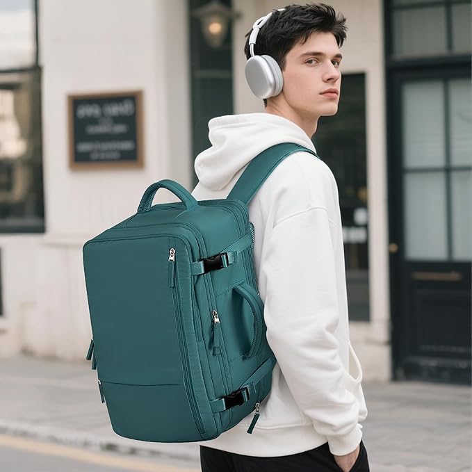 Beraliy Extra Large Travel Backpack for Women as Person Item Flight Approved, 40L Carry On Backpack, 17.3 Inch Laptop Backpack, Waterproof Backpack, Hiking Backpack, Casual Bag,Peacock Blue