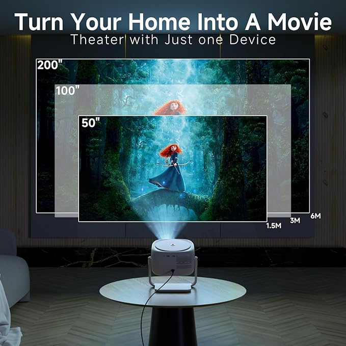 [360°Adjustable Stand] Mini Projector with WiFi and Bluetooth: Electric Focus & Auto Keystone 1080p Supported, 15000L,Multi-Device Compatible Outdoor Phone Projector - Visulapex Portable Home Theater