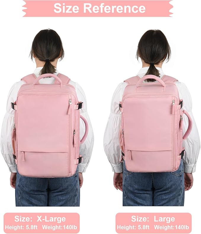 Hanples Carry on Travel Backpack for Women, Large 35L Personal Item Luggage Backpack,17 inch Laptop Backpack TSA Flight Approved, Travel Essentials Casual Daypack with 2 Toiletry Bags (Pink)