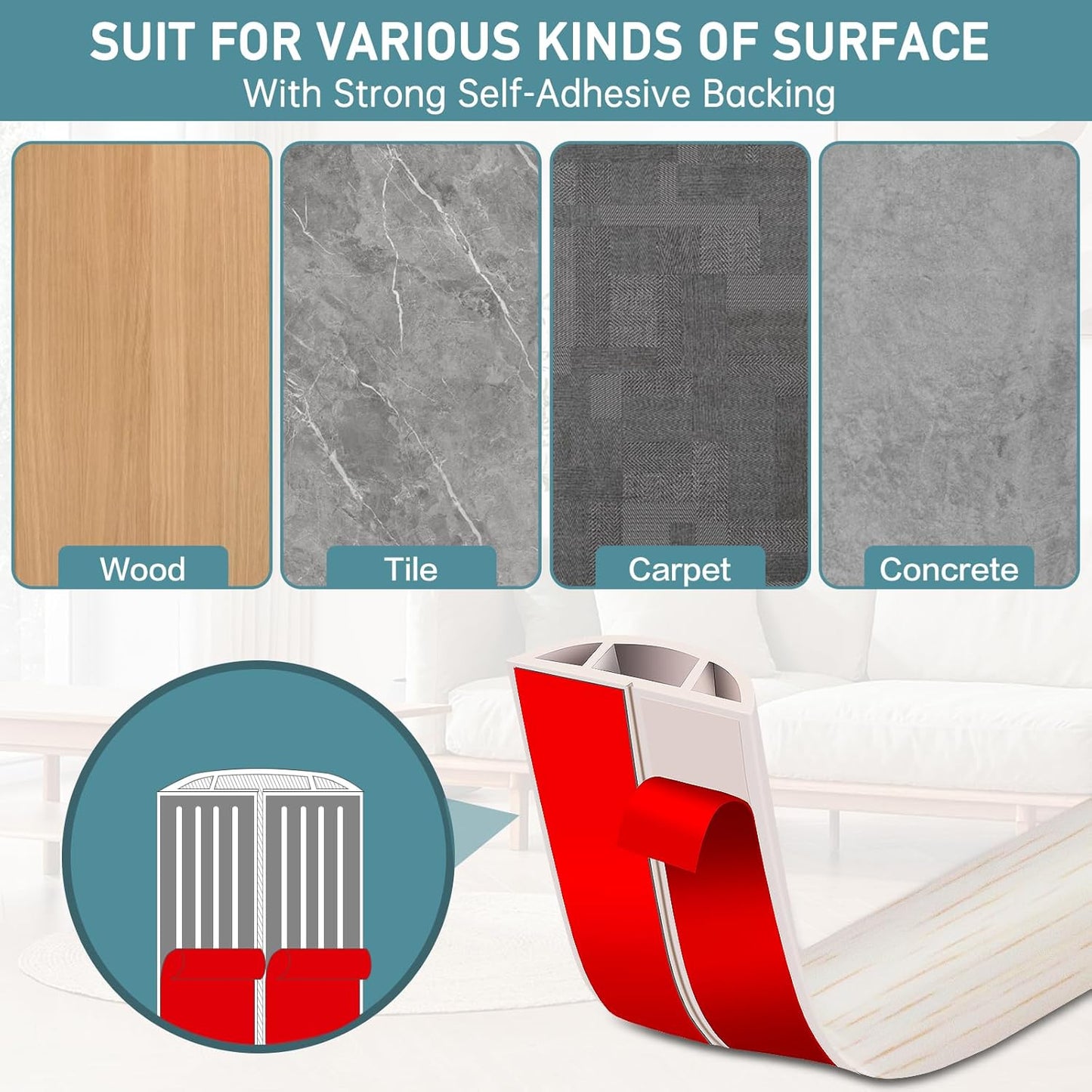 Floor Cord Cover Self Adhesive Cord Hider Floor Extension Cord Covers for Floor Power Cord Protector Cable Management Prevent Cable Trips Cable Cavity 0.59" W x 0.31" H (Beige Wood, 10Ft)