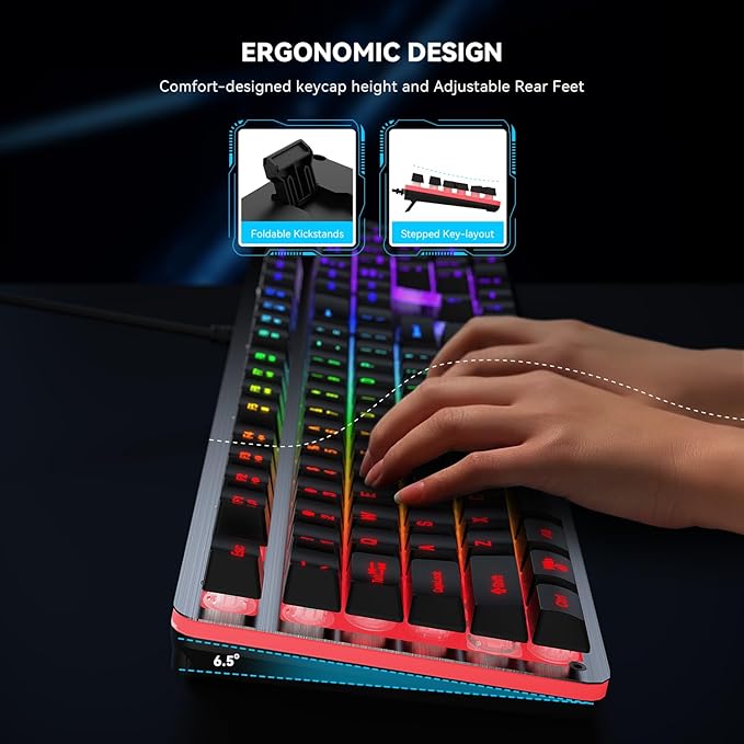 RGB Backlit Wired Gaming Keyboard, 104 Keys, 8-Zone RGB Illumination, Metal Top Cover, Programmable Macro Full Size Keyboard for PC Laptop Mac Xbox