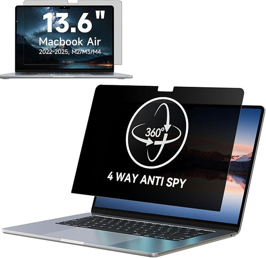 IPROKKO 360° Privacy Screen Macbook Air 13.6/13 Inch (2022-2025, M2, M3, M4),Matte Anti Glare Blue Light 13.6" Mac Scratch Resistant Laptop Screen Protector Filter