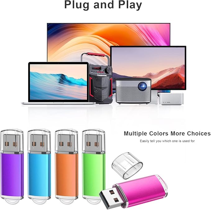 K&ZZ 5 Pack 64GB Flash Drive 64 GB USB Flash Drives USB 2.0 Thumb Drive Gig Zip Drive Stick 64G Flash Memory Stick Jump Drives for PC Laptop, Multicolored
