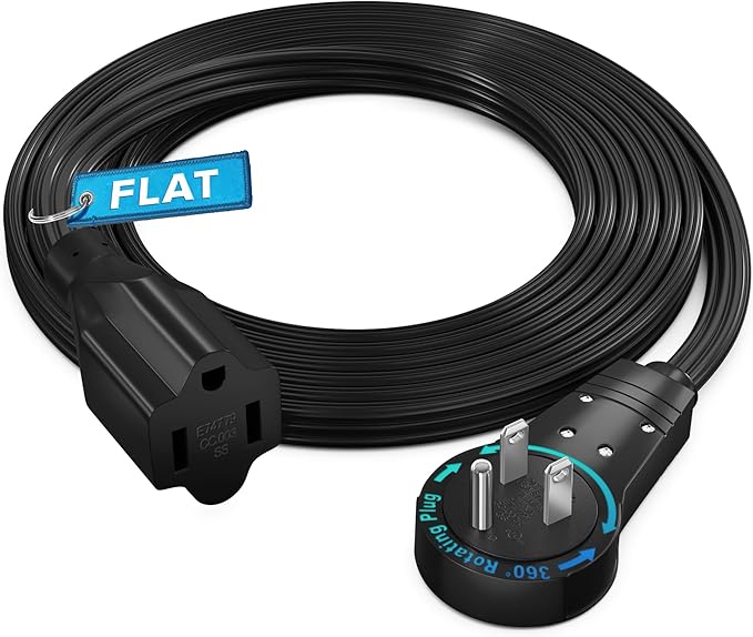 Maximm 360° Rotating Flat Plug Extension Cord 5 feet Flat Extension Cord Under Carpet with Slim Space-Saving Plug Design, Low Profile Extension Cord (Black)