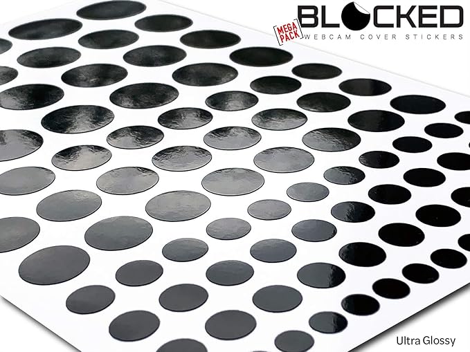 Stackable Webcam/Camera Vinyl Covers | 95 Low-Tack Restickable Webcam Stickers | 5-Sizes | Black 95-Pack (Ultra Glossy)