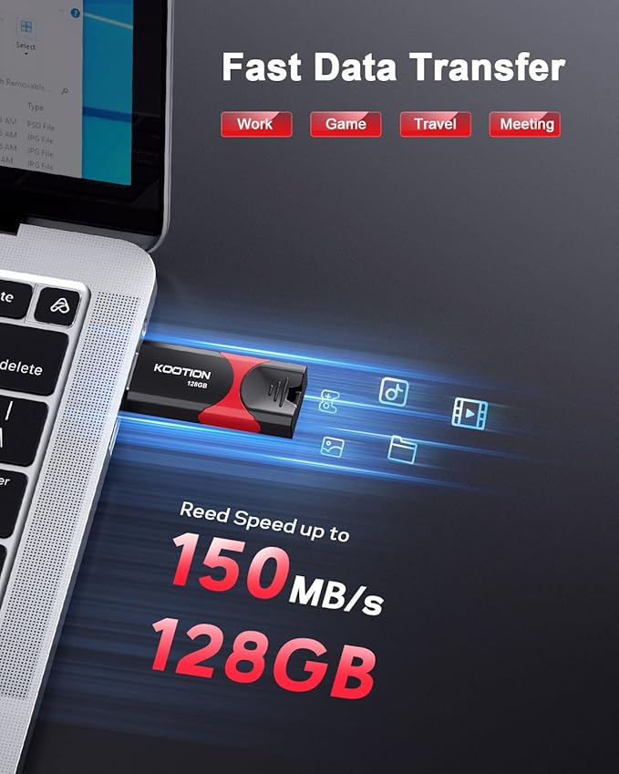 KOOTION 128GB USB Thumb Drive 3.1 Flash Drive Ultra High Speed up to 150MB/s, Retractable Memory Stick, 128G External Solid State Flash Drive