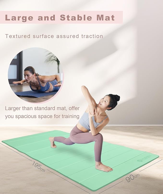 Foldable Yoga Mat 10mm Thick Wide Exercise Mat Non Slip Workout Mat for Home Gym, Travel, with Yoga Carrying Bag