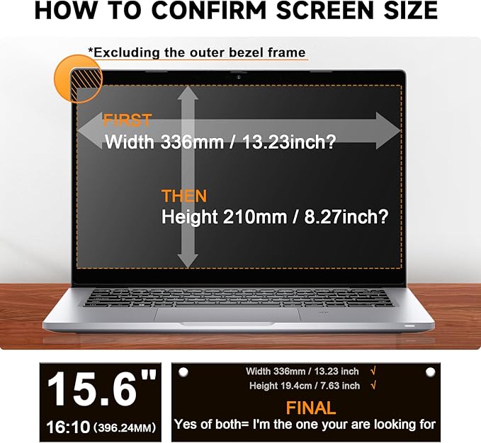 Laptop Privacy Screen 15.6 Inch Compatible with HP/ Dell/ Acer/ Samsung/Asus/ Lenovo/Toshiba, Removable 16:10 Aspect Privacy Filter Screen Protector for 15.6 Inch Laptop, Anti Glare Blue Light Laptop