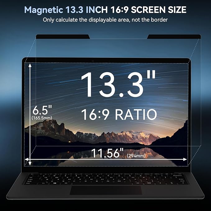 Mamol Magnetic Laptop Privacy Screen 13.3 inch ,16:9 Aspect Removable Anti Glare Protector Blue Light Privacy Screen Filter,Filter Shield Compatible with HP/Dell/Acer/Asus/Samsung/Lenovo/Thinkpad Envy