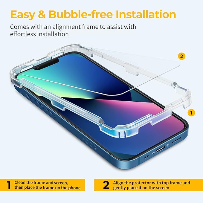 UNBREAKcable Shatterproof Tempered Glass Screen Protector for iPhone 13 Mini [3-Pack] [99.99% HD Clear] [Easy Installation Frame] [9H Hardness] [Bubble Free] for Apple 13 Mini 5.4''