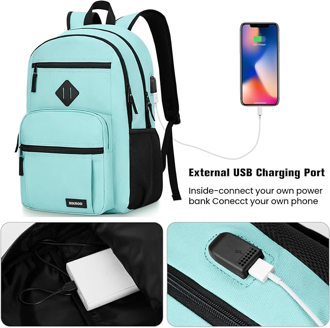 BIKROD Backpack for Girls Women, School Backpack for Teen Boys, Lightweight Casual High School Bookbag, Daily-use Travel Laptop Backpack with USB Charging Port Fits 15.6 Inch Notebook