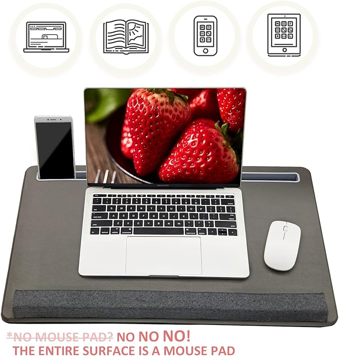 Extra Large Lap Laptop Desk - Full PU Material Mouse Pad Gaming Tray - Portable LapDesk with Phone Holder & Wrist Rest for Notebook, MacBook, Tablet, Bed, Sofa(Gray, Fit Up 17.3-in Laptops)