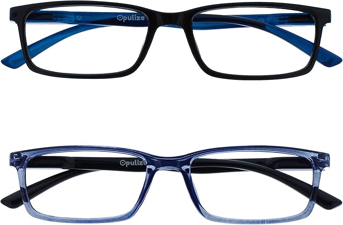 OPULIZE SEE Reading Glasses with Blue Light Blocking for Women and Men, Narrow Frame, Spring Hinges, Computer Gaming Glasses, Black,Blue +3.5 (Pack of 2)