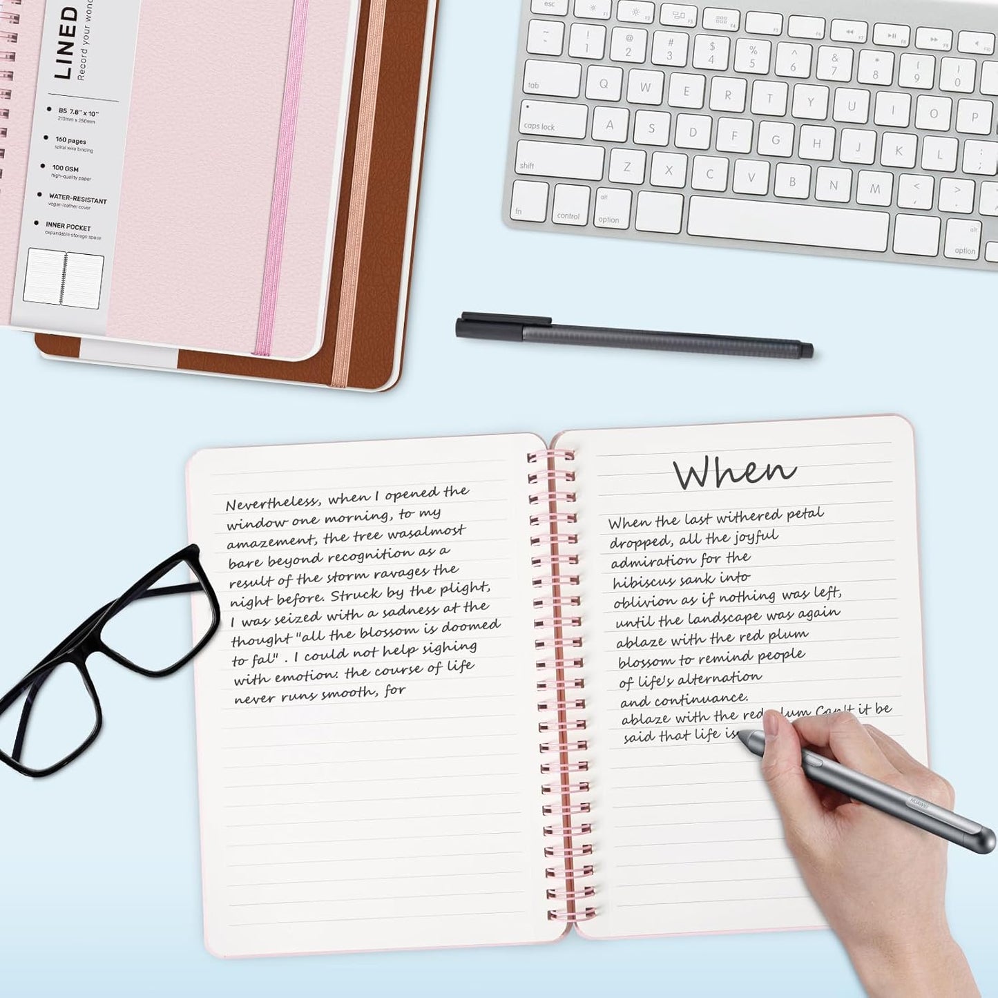 Lined Spiral Journal Notebook, B5 Hardcover Leather Notebook for Work, 7.8''×10'', 100GSM Thick Paper Spiral Bound Journaling Notebooks for Women & Men Office School Note Taking Business, Pink