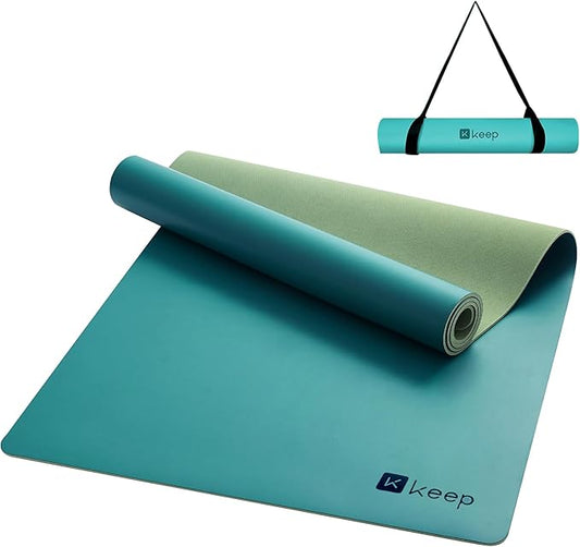 KEEP Professional Yoga Mat with Strap for Men and Women, 5mm Heavy High-Density Natural Rubber Mat for Premium Material Superior Grip, Non-Slip, Eco-Friendly 72"x26" Exercise Mat