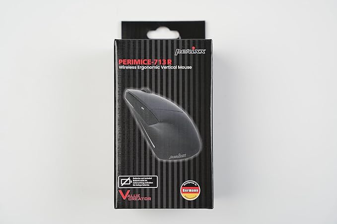 Perixx PERIMICE-713R Wireless Rechargeable Vertical Mouse - Duo Wired and Wireless Charging Feature - 6 Buttons Design - Black - Right-Handed Design