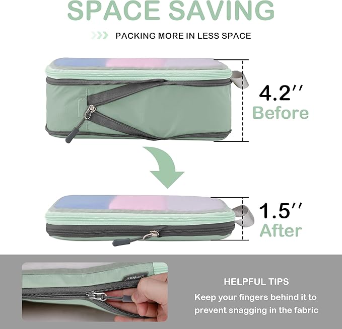 Cipway Compression Packing Cubes Mesh, Lightweight Luggage Organizer Bags with Laundry Bag,Toiletries Bag and Shoe Bag, Travel Essentials for Carry on Suitcase（8 Pcs,Sage Green）