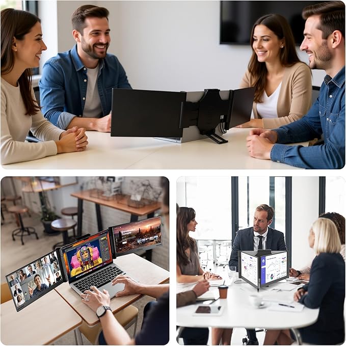 Laptop Screen Extender 14 inch Laptop Monitor Extender 1080P IPS, Triple Portable Monitor for Laptops 13-17.3" with USB-C DP/HDMI Port, Plug-Play Portable Screen for Windows/Mac/Chrome/Android