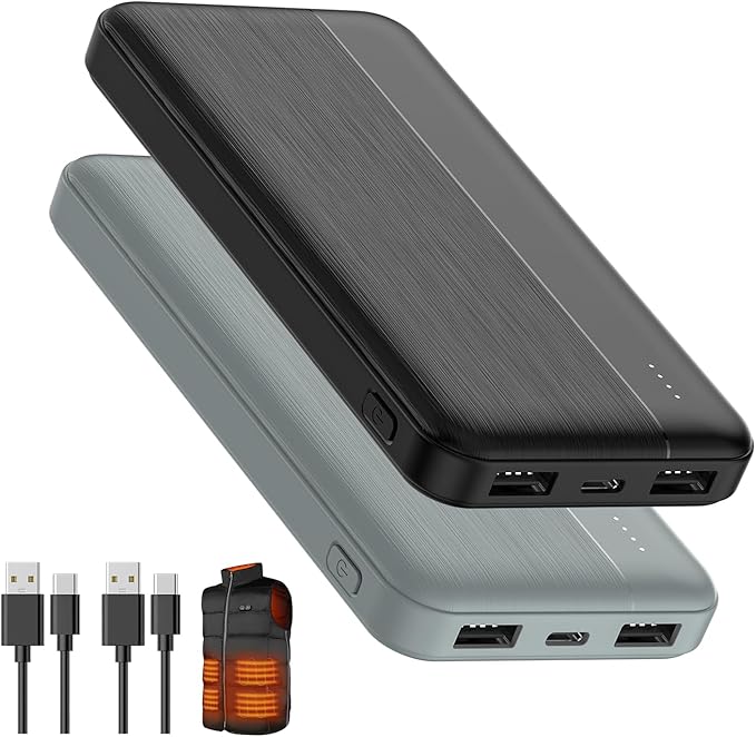 Heated Vest Battery Pack 5V 2A 10000mAh 2 Pack Power Bank Fits for DR.Prepare/KOVNLO/TIDEWE Electric Heating Jacket/Stadium Seat Cushion/Coat/Blanket External Portable Charger for iPhone, Tablet