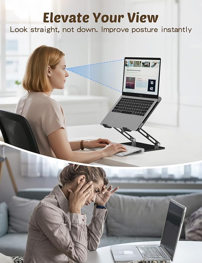 Laptop Stand for Desk – Portable Adjustable Laptop Riser & Holder, Foldable Computer Stand Compatible with MacBook Air Pro, Dell, HP, Lenovo (10"-17.3"), Featuring Cat Panel Design, Black