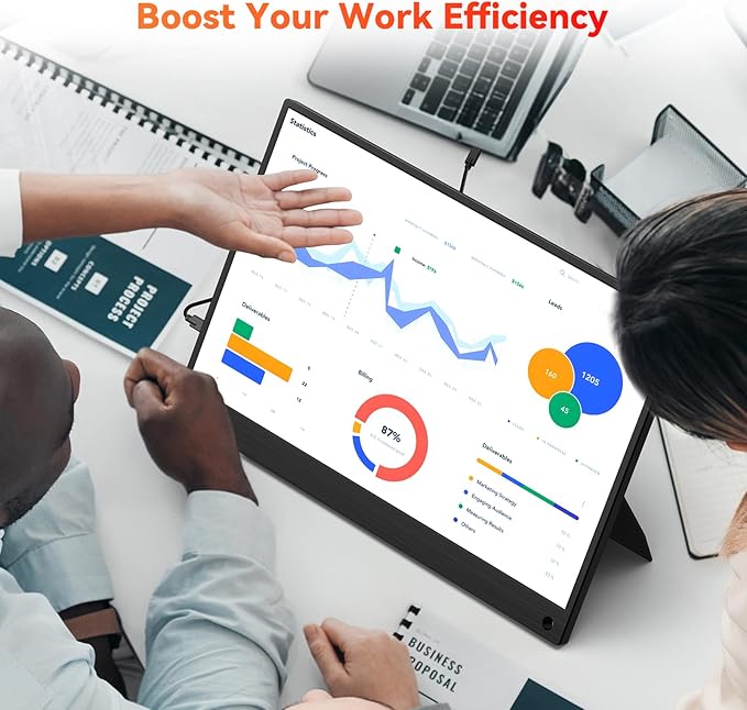 HotYeah Portable Monitor, 15.6-in 1080P FHD Laptop Monitor USB-C HDMI External Computer Display FreeSync IPS w/Kickstand, 2nd Screen for Laptop PC Mac Phone Tablet Switch PS5 Xbox