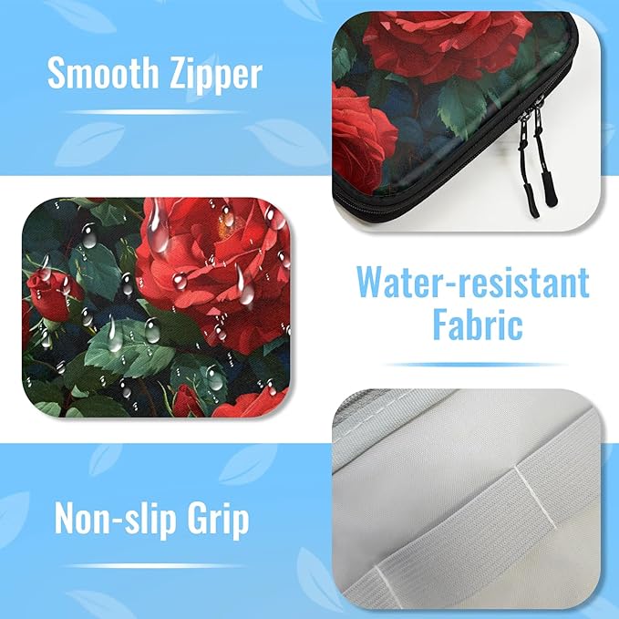 Red Rose Flowers Electronics Travel Organizer Case, Tech Accessories Cable Storage Bag for Cords, Charger, Phone, Hard Drive
