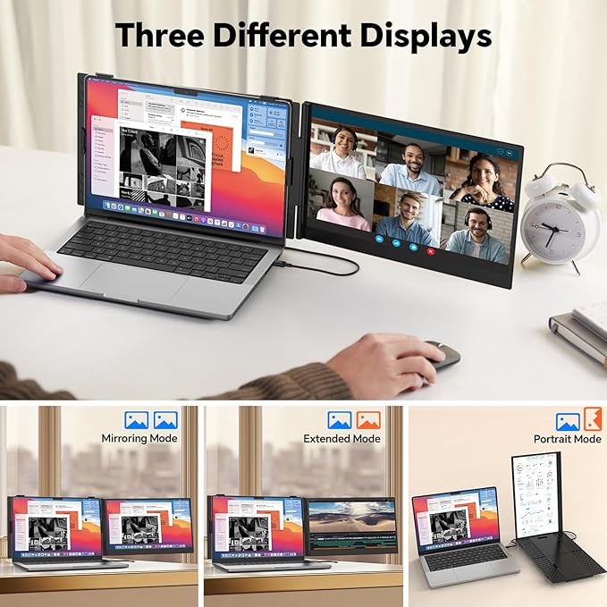 14.2" Laptop Screen Extender, 0.17" Ultra-Thin FHD 1080P IPS Portable Monitor for Laptop, Dual Screen Travel Monitor Extender, Plug-Play for Windows/Mac/Chrome, Fit 13”-17.3” Laptops