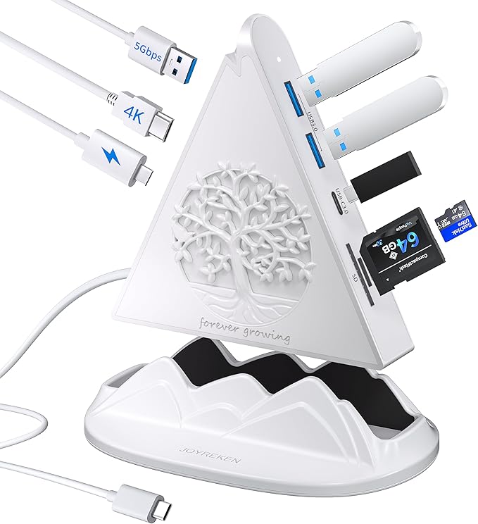 USB C Hub, White 8 in 1 USB C Hub Multiport Adapter with 4K HDMI, 100W Power Charging, 5Gbps Type C 3.0, 3xUSB A 3.0, SD/TF Reader& RGB Lighting, White Dcoking Station for MacBook Air, Laptops(Tree)